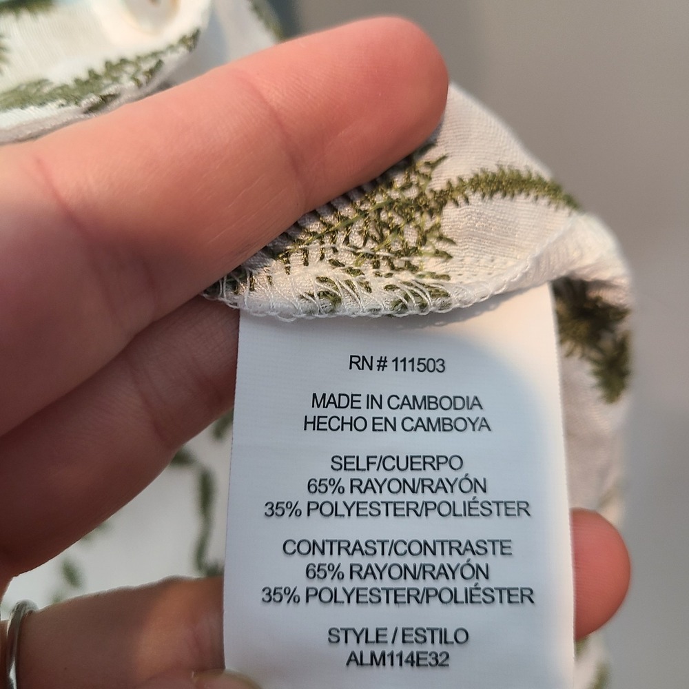 Figueroa & Flower White Top Embroidered Palm Tree Cap Sleeve Sz XL Coastal Boxy - Picture 8 of 11